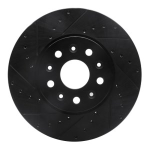 Cadillac CTS Brake Rotor (1) - Front Left - R1 Concepts - Drilled & Slotted - Black - `14-`20